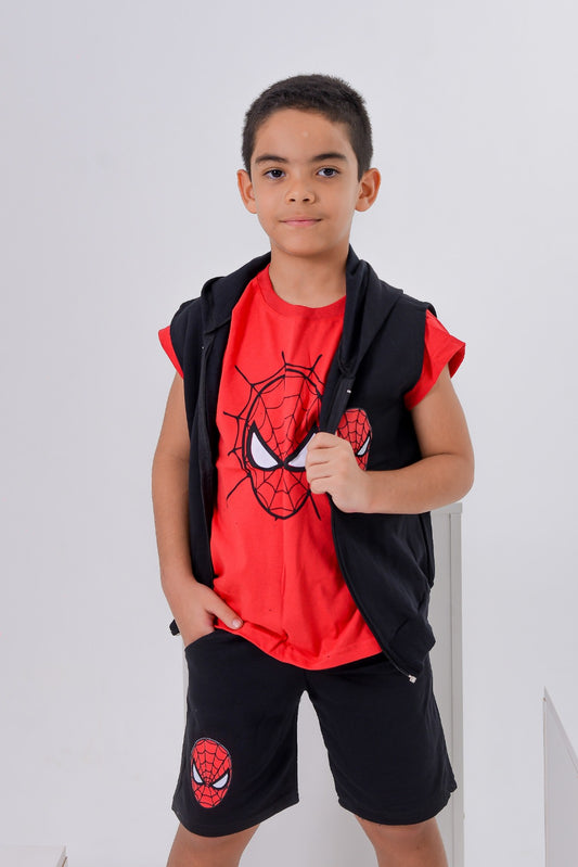 Conjunto Moletinho Infantil Menino 3 Peças com Capuz - Jaqueta, Camiseta e Bermuda