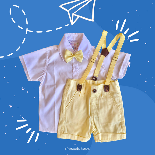 Batizado - Conjunto branco com amarelo