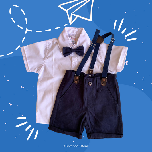 Batizado - Conjunto Branco com Marinho