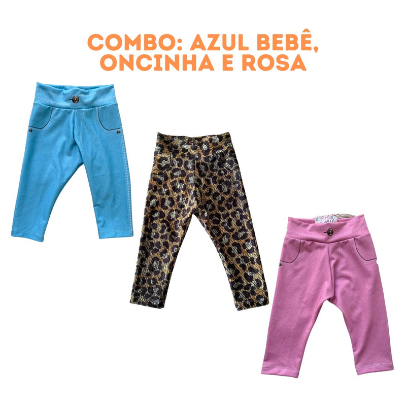 PROMO! Kit 3 Calças jeans fake infantil unissex