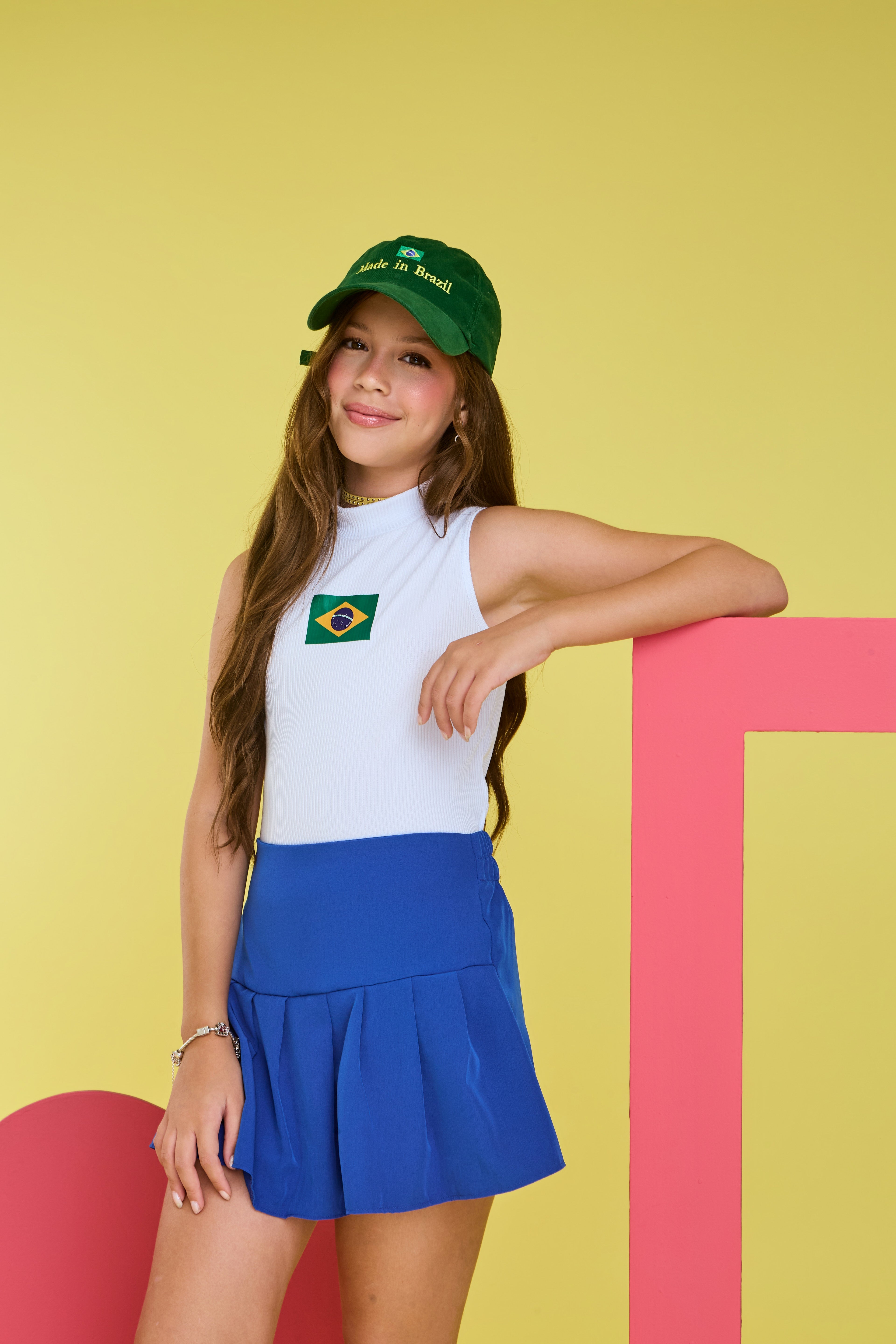 Conjunto Brasil de Short-saia AZUL - Menina