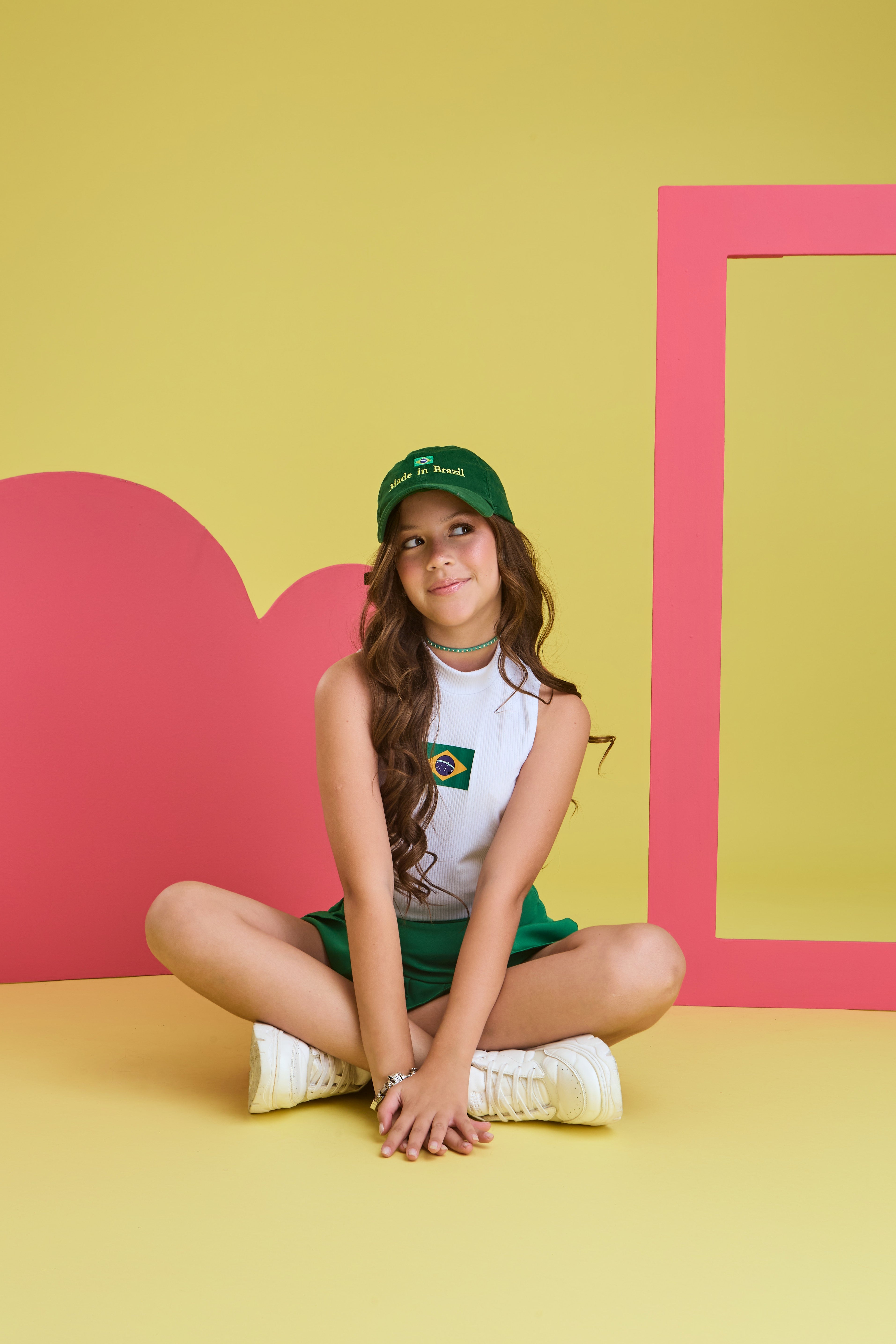 Conjunto Brasil de Short-saia VERDE - Menina