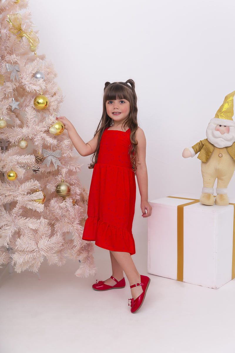 Vestido Natal Coração Pontilhado - Menina