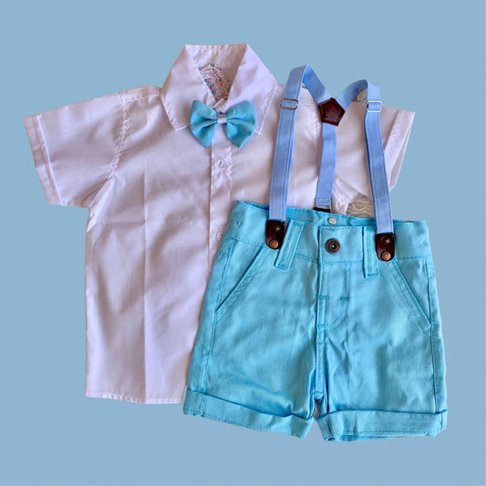 Batizado - Conjunto branco com azul bb
