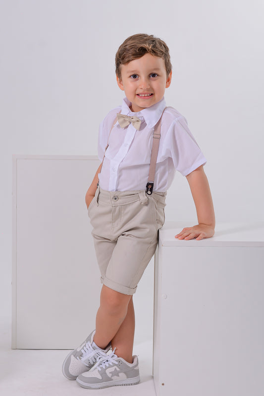 Batizado - Conjunto Branco com Bege