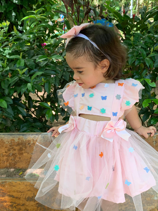 Vestido Temático de Tule Borboletas e Jardim - Menina
