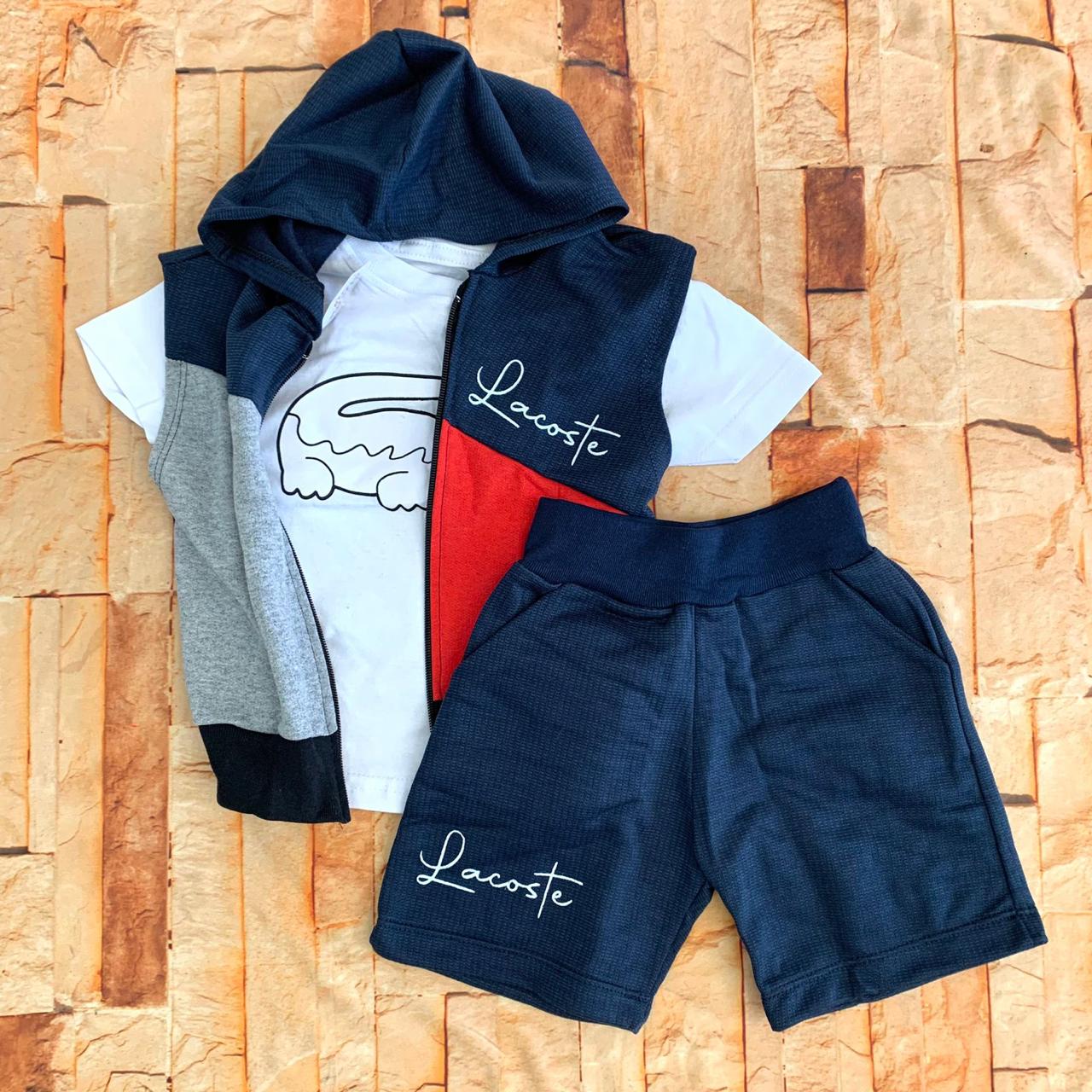 Conjunto Moletinho Infantil Menino 3 Peças com Capuz - Jaqueta, Camiseta e Bermuda