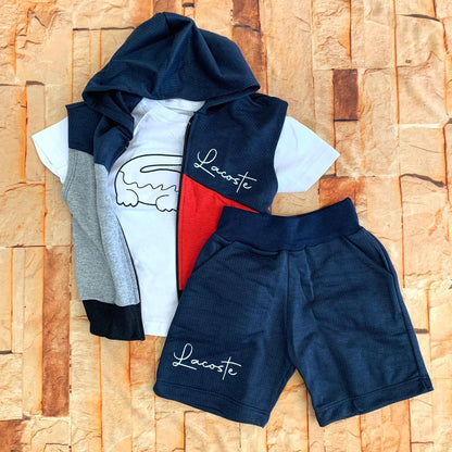 Conjunto Moletinho Infantil Menino 3 Peças com Capuz - Jaqueta, Camiseta e Bermuda