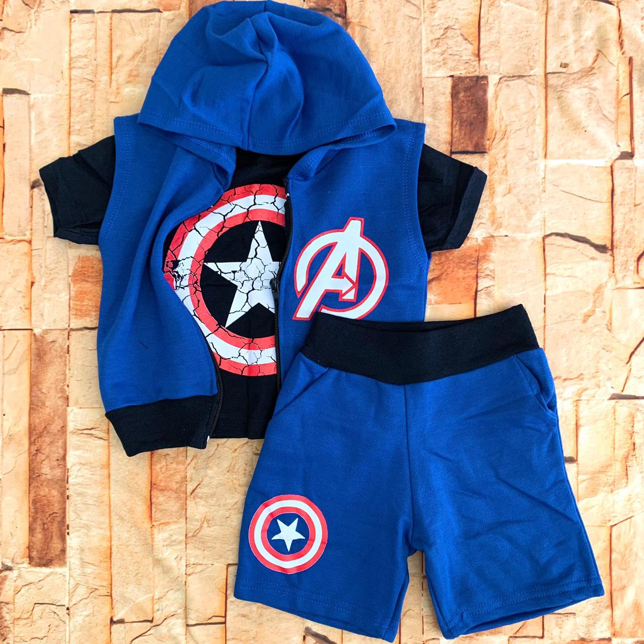 Conjunto Moletinho Infantil Menino 3 Peças com Capuz - Jaqueta, Camiseta e Bermuda