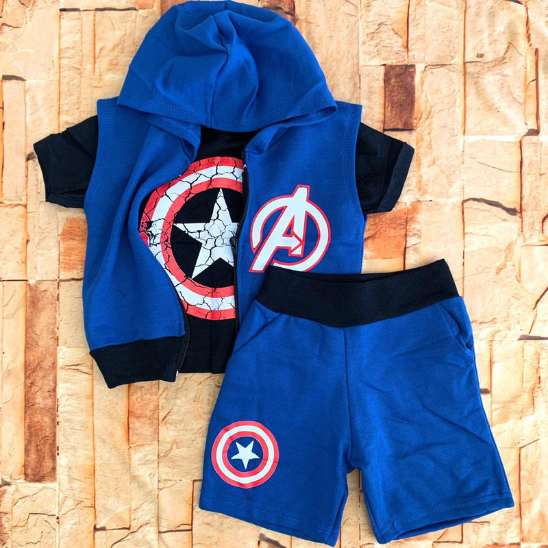 Conjunto Moletinho Infantil Menino 3 Peças com Capuz - Jaqueta, Camiseta e Bermuda