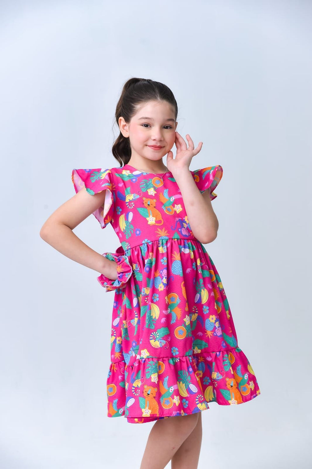 Vestido + Xuxinha Infantil Rosa Estampado Menina
