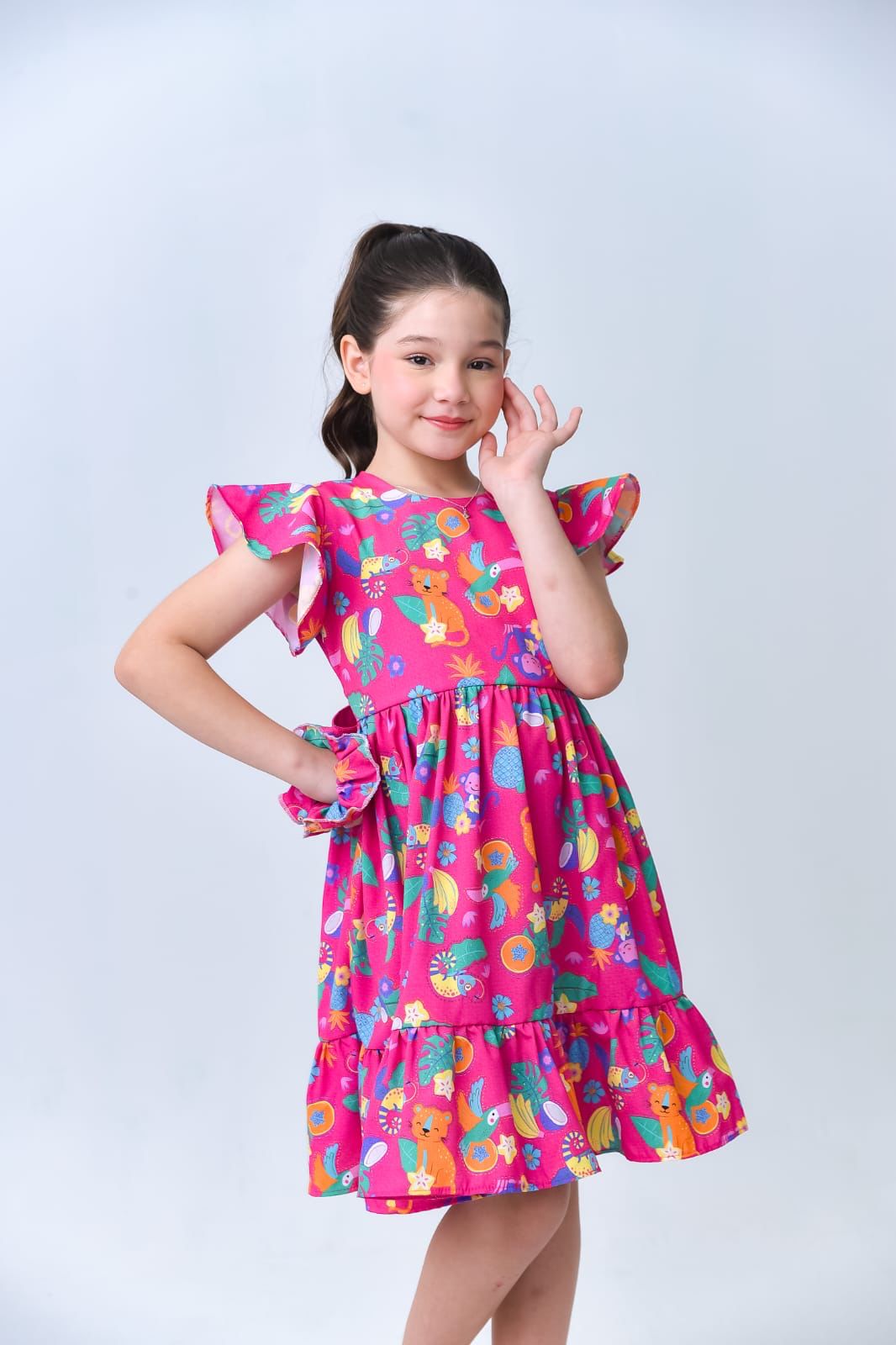 Vestido + Xuxinha Infantil Rosa Estampado Menina