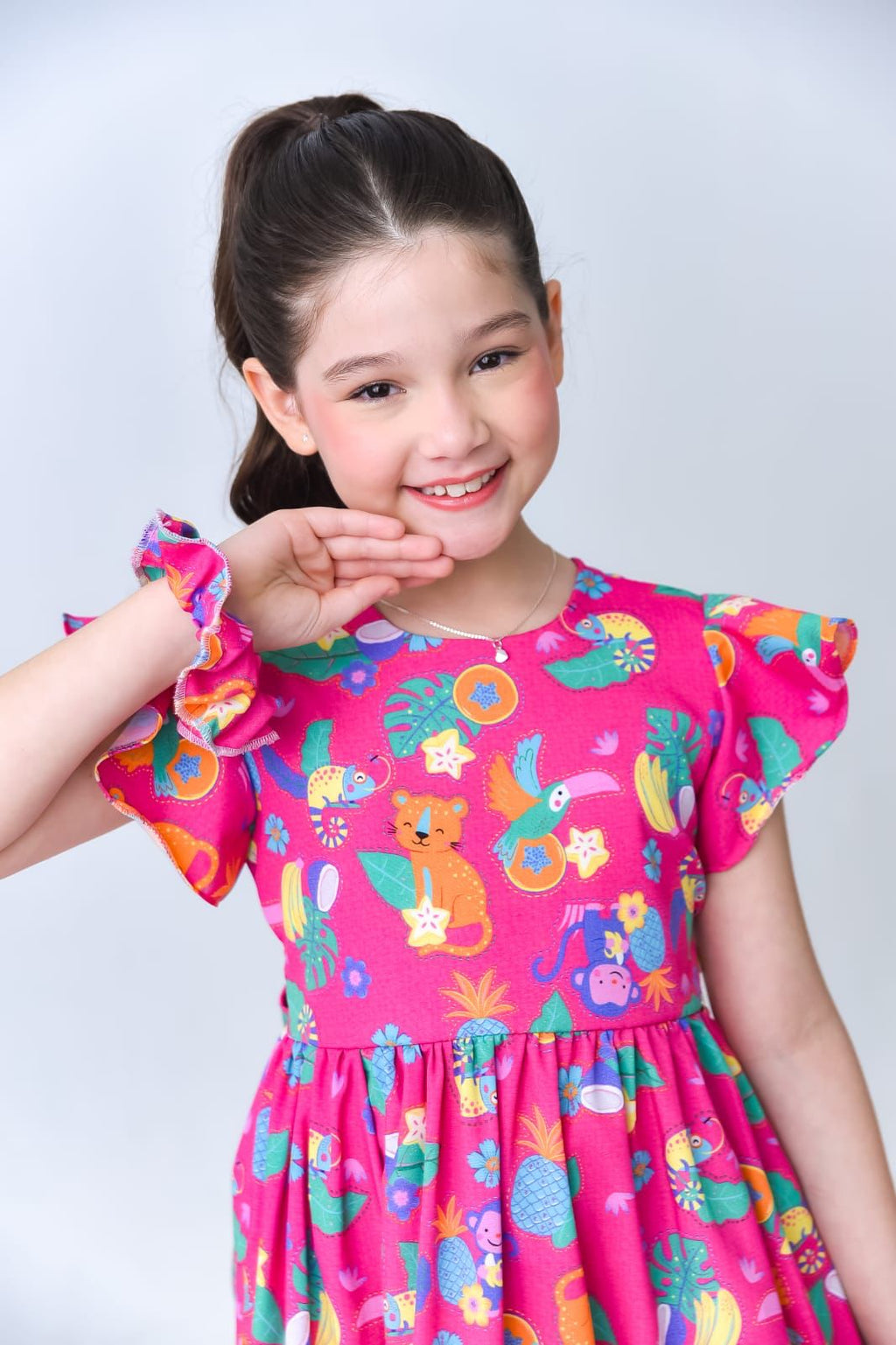 Vestido + Xuxinha Infantil Rosa Estampado Menina