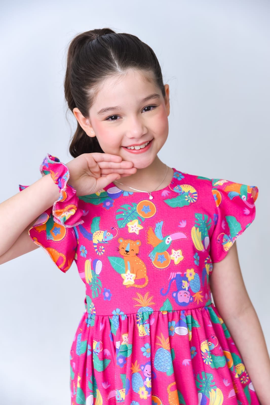 Vestido + Xuxinha Infantil Rosa Estampado Menina