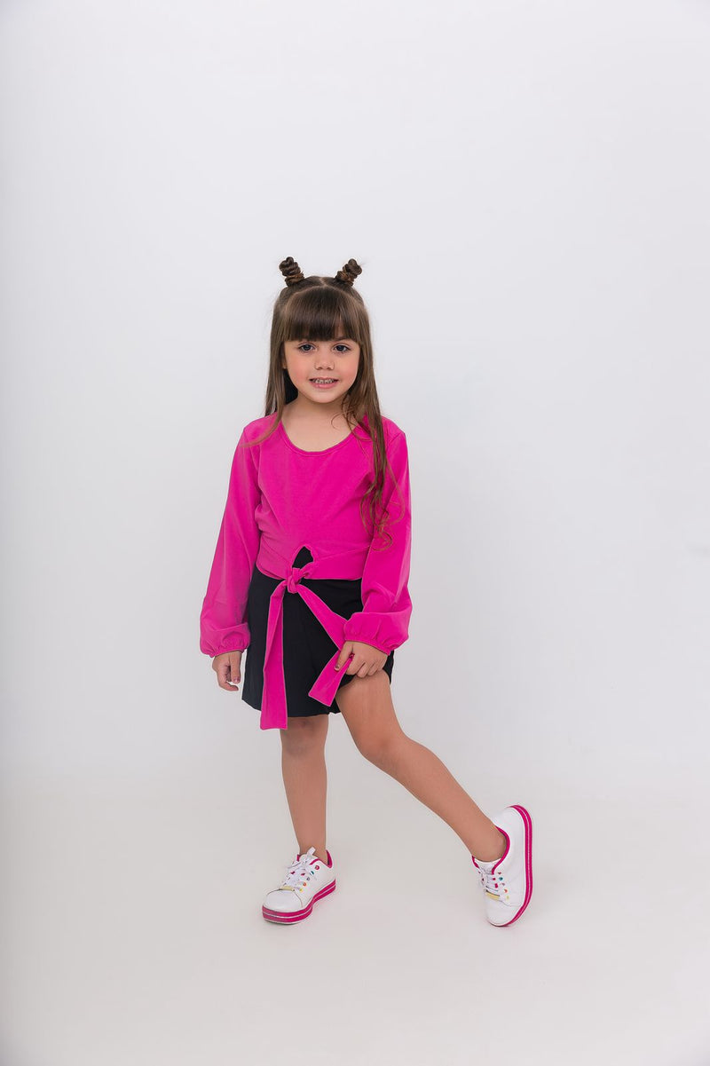 Conjunto Short Preto + Manga Longa Rosa - Menina
