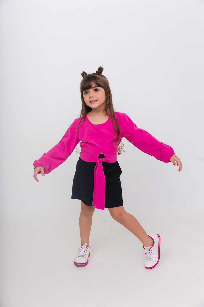 Conjunto Short Preto + Manga Longa Rosa - Menina