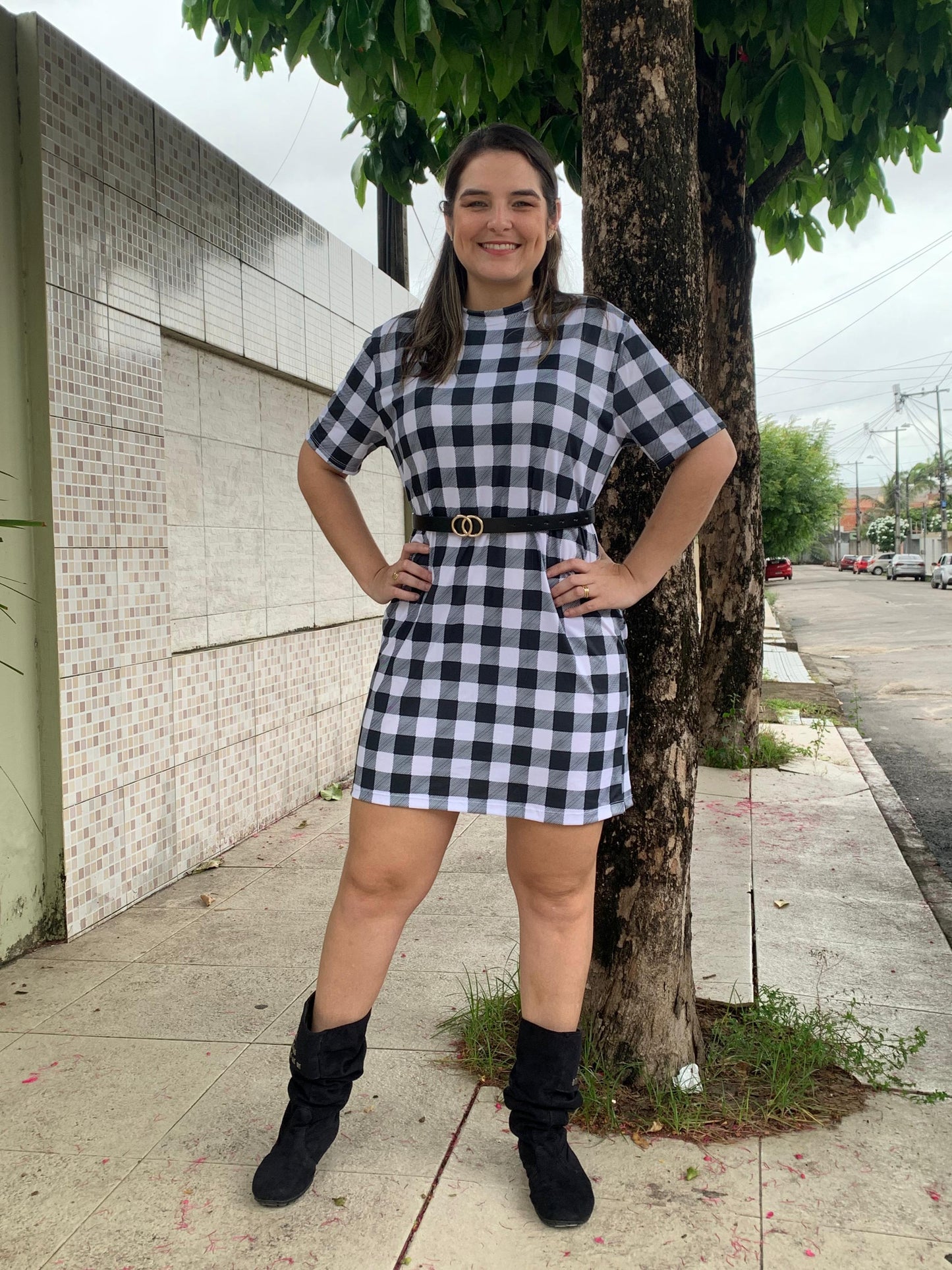 Vestido Xadrez Sued - Adulto