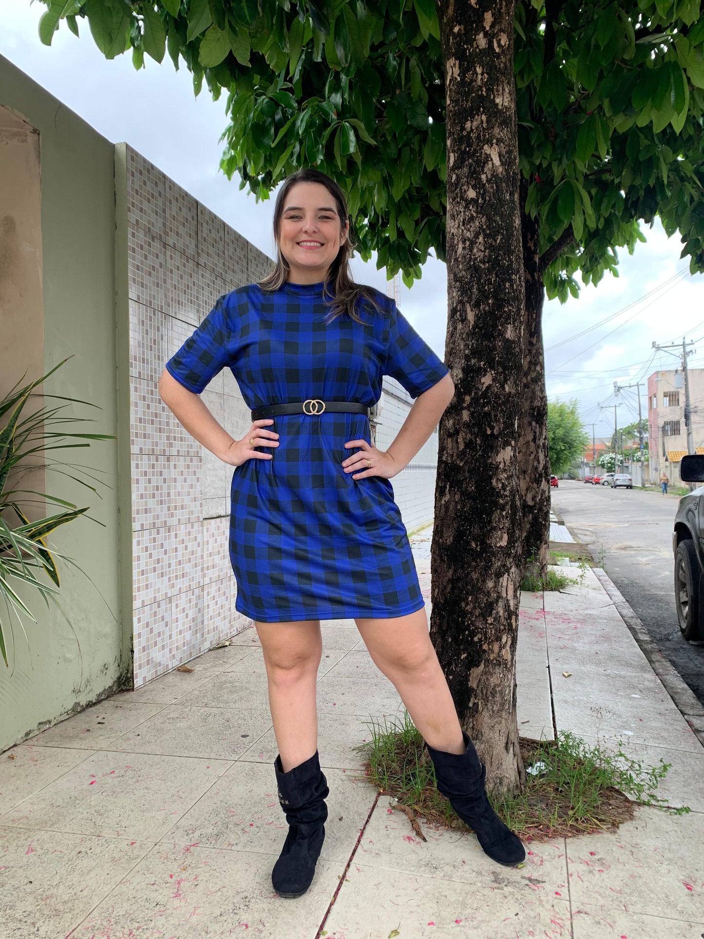 Vestido Xadrez Sued - Adulto