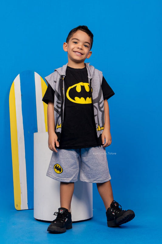 Conjunto Moletinho Infantil Menino 3 Peças com Capuz - Jaqueta, Camiseta e Bermuda