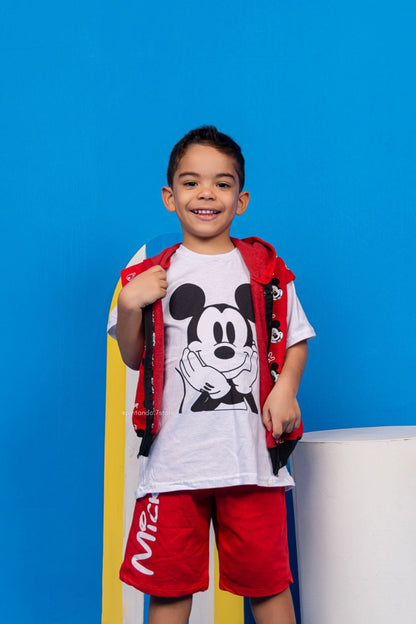 Conjunto Moletinho Infantil Menino 3 Peças com Capuz - Jaqueta, Camiseta e Bermuda