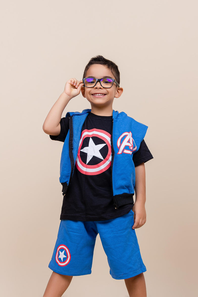 Conjunto Moletinho Infantil Menino 3 Peças com Capuz - Jaqueta, Camiseta e Bermuda