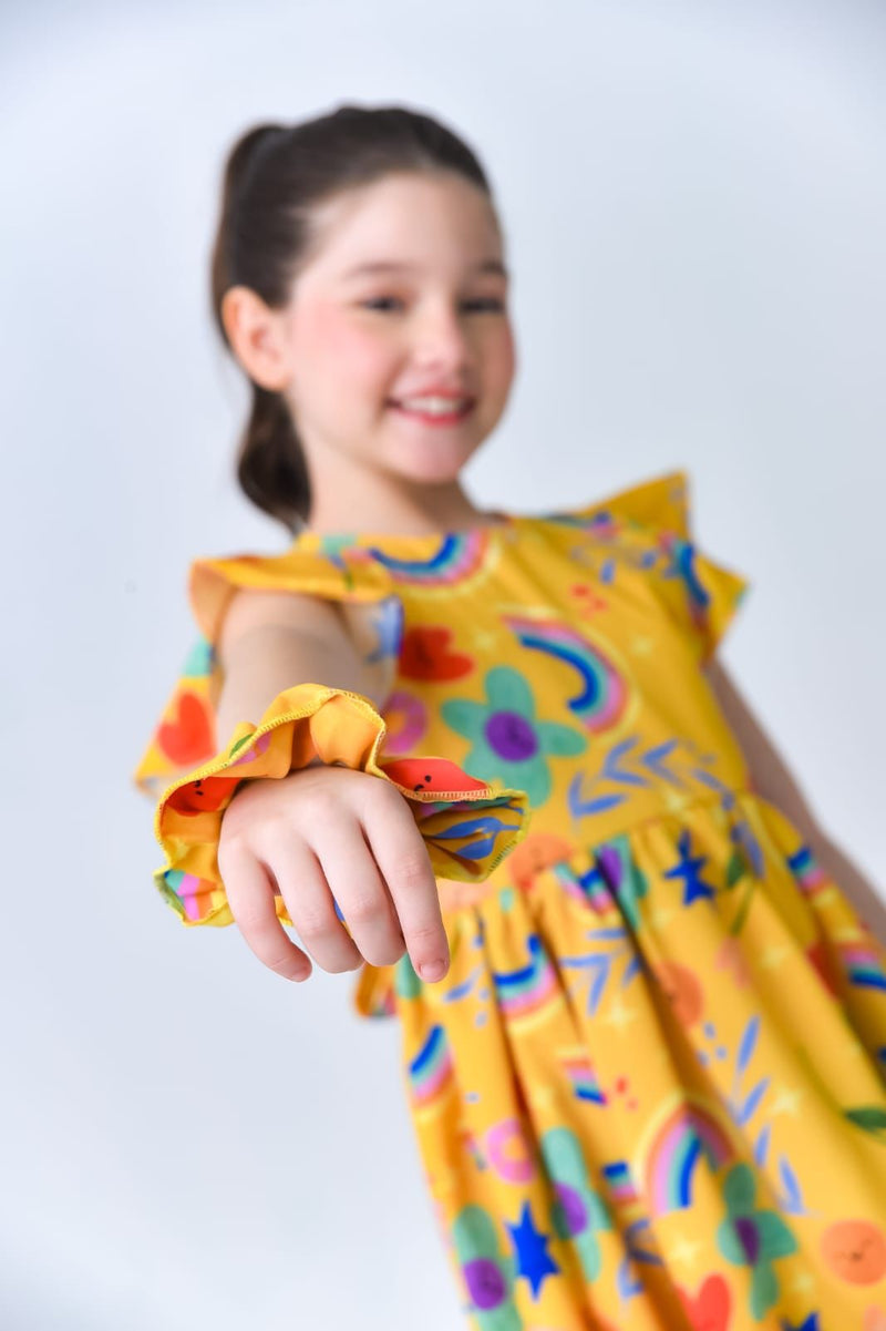 Vestido + Xuxinha Infantil Amarelo Estampado Menina