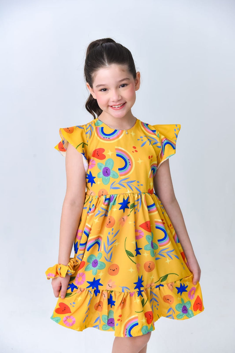 Vestido + Xuxinha Infantil Amarelo Estampado Menina
