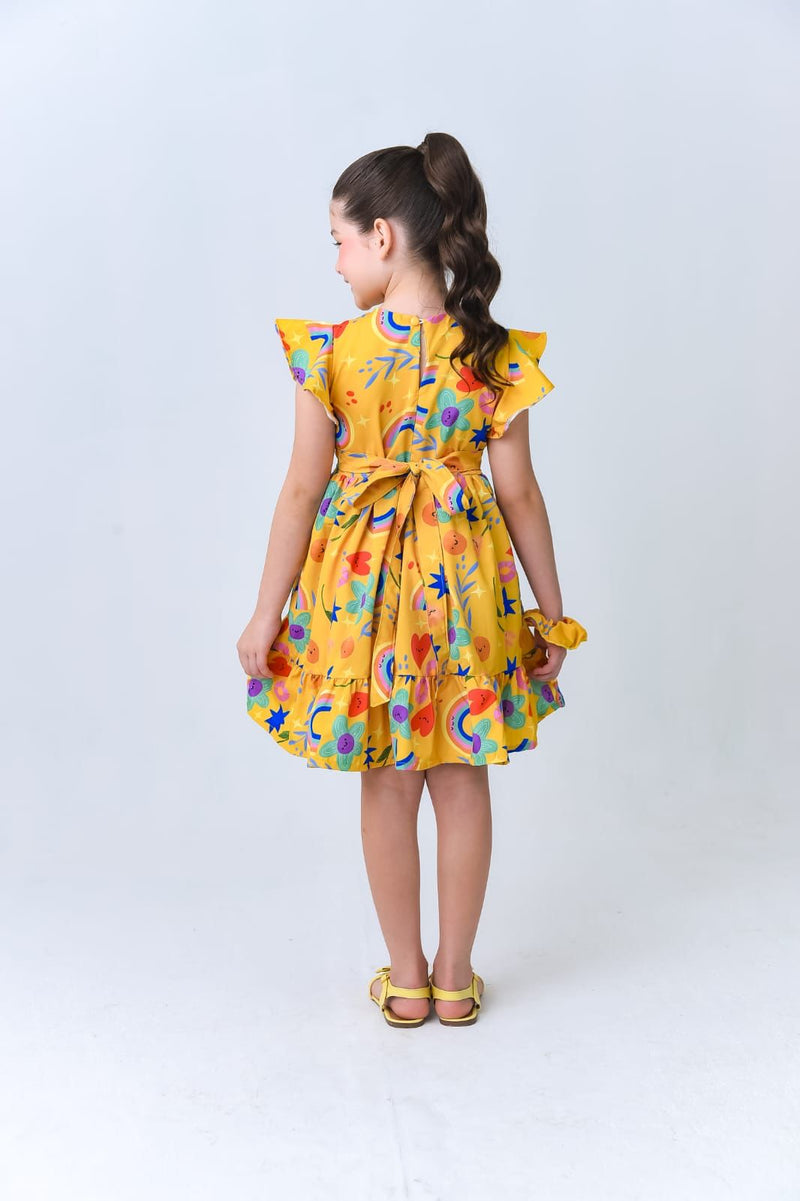 Vestido + Xuxinha Infantil Amarelo Estampado Menina