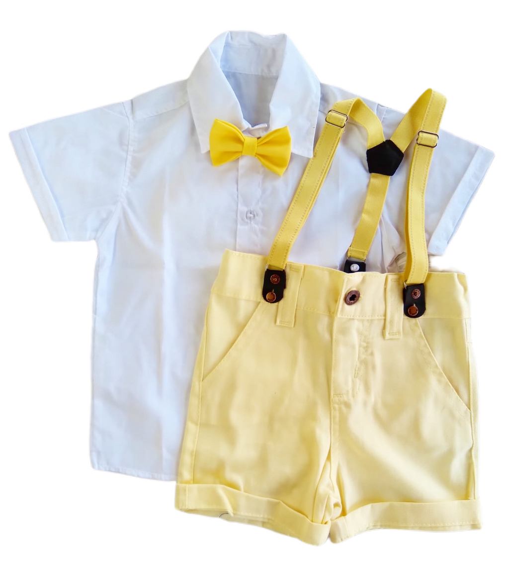 Batizado - Conjunto branco com amarelo