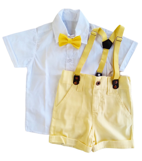 Batizado - Conjunto branco com amarelo