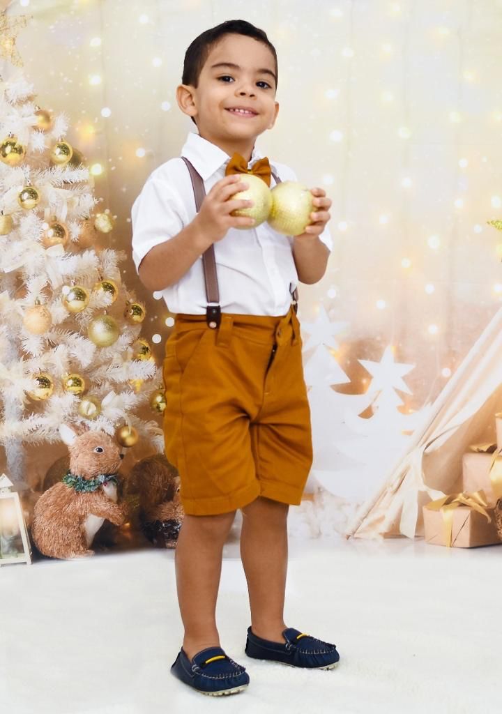 Conjunto Natalino branco com caramelo