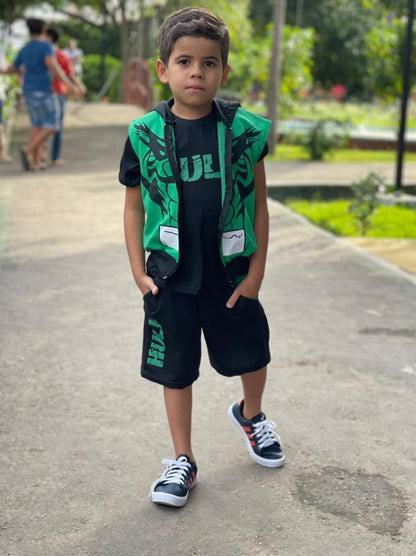 Conjunto Moletinho Infantil Menino 3 Peças com Capuz - Jaqueta, Camiseta e Bermuda